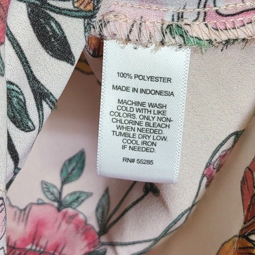 Express Womens Slim Fit Portofino Peach Floral Long Sleeve Chiffon Career Top XS - Picture 6 of 7